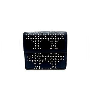 Authentic Vintage Christian DIOR Black Leather Studded Compact Wallet
